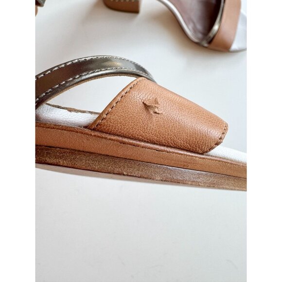 MAIYET Tan White Gold Colorblock Studded Stacked Block Heel Sandals, Size 39 - Picture 7 of 16